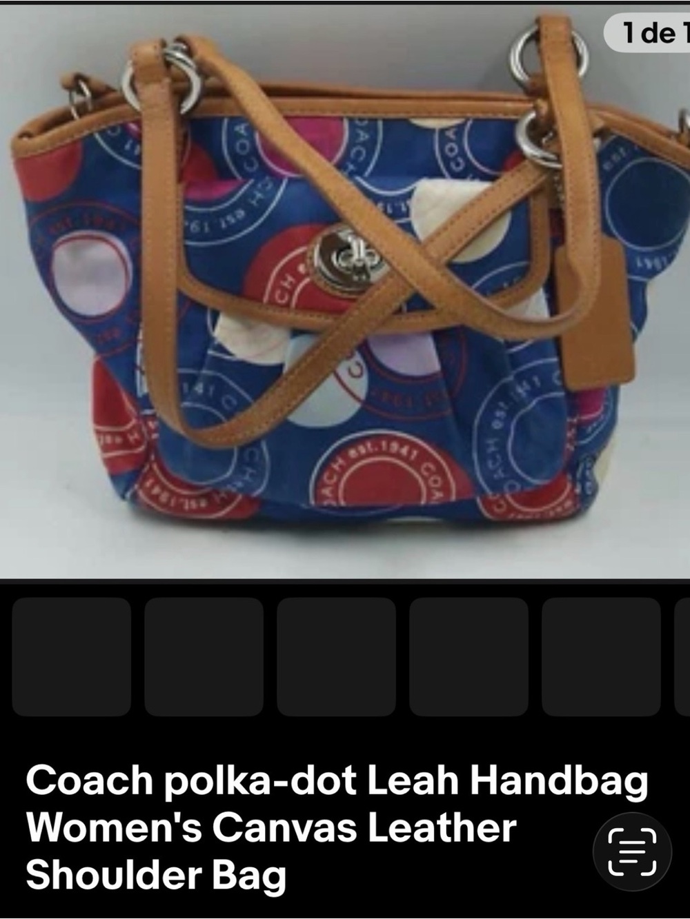 Coach Polka-Dot Canvas Shoulder Bag in Blue, Red, White and Tan